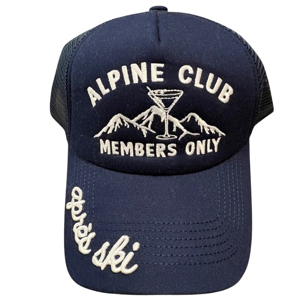 NWT Worn West Alpine Club Trucker Hat Apré Ski Anthropologie Navy Snapback Cap